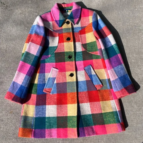 Boden Lincoln wool check coat multi color rainbow checkered coat jacket NWOT - Picture 10 of 11